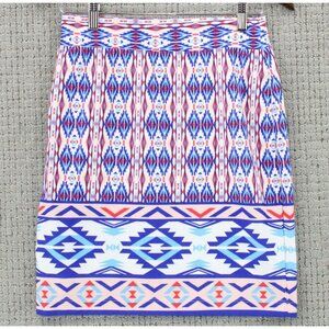 Renee C Pencil Skirt Womens Petite Multicolor Aztec Pattern Stretchy Size MP